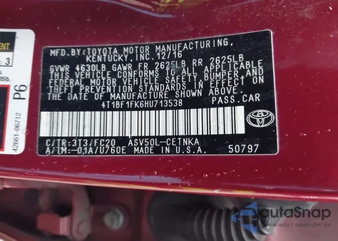 2017 Toyota Camry Le from USA, damaged, VIN 4T1BF1FK6HU713538